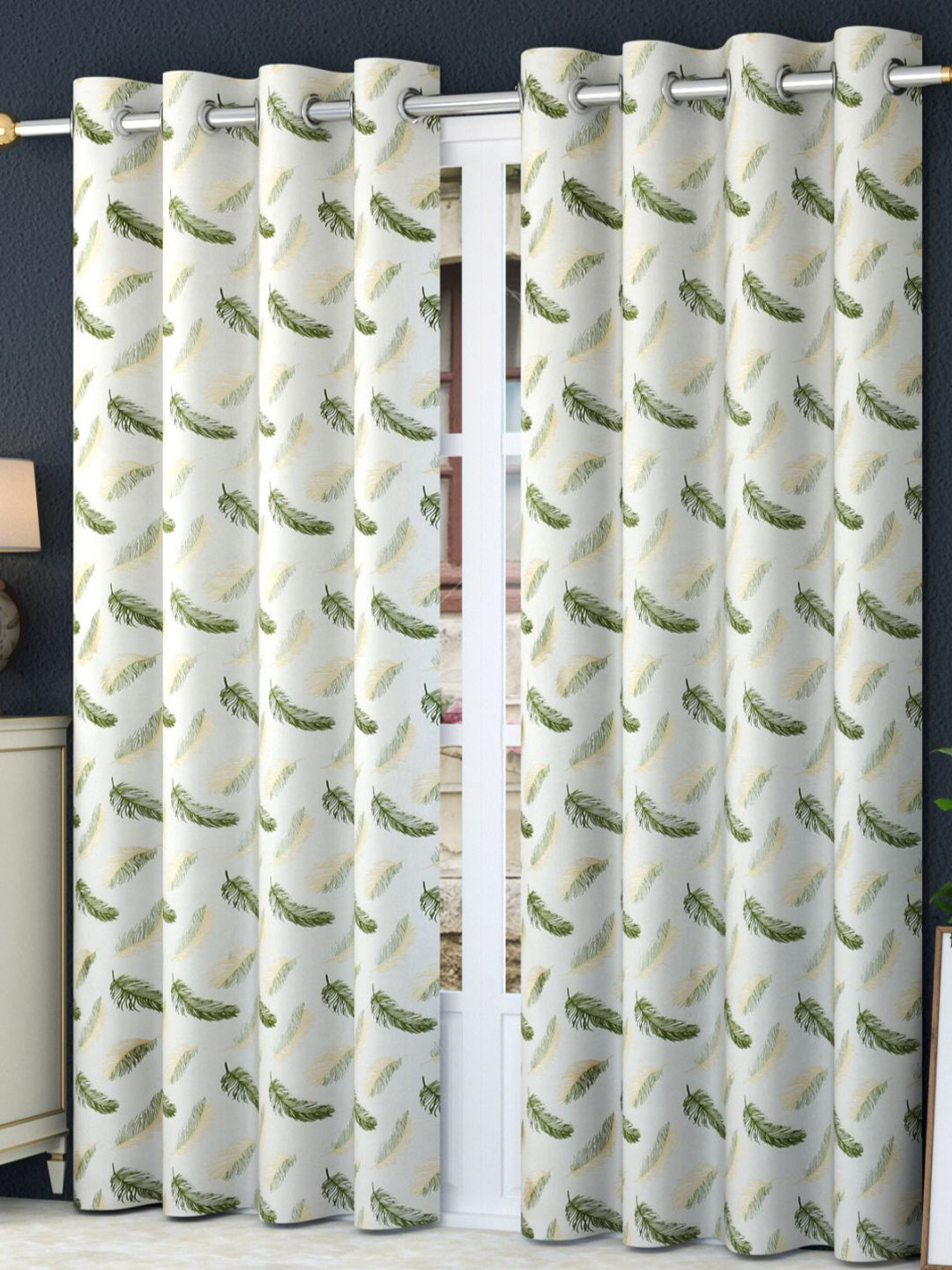 Bajo's Green & Brown 2-Pieces Printed Satin Long Door Curtains
