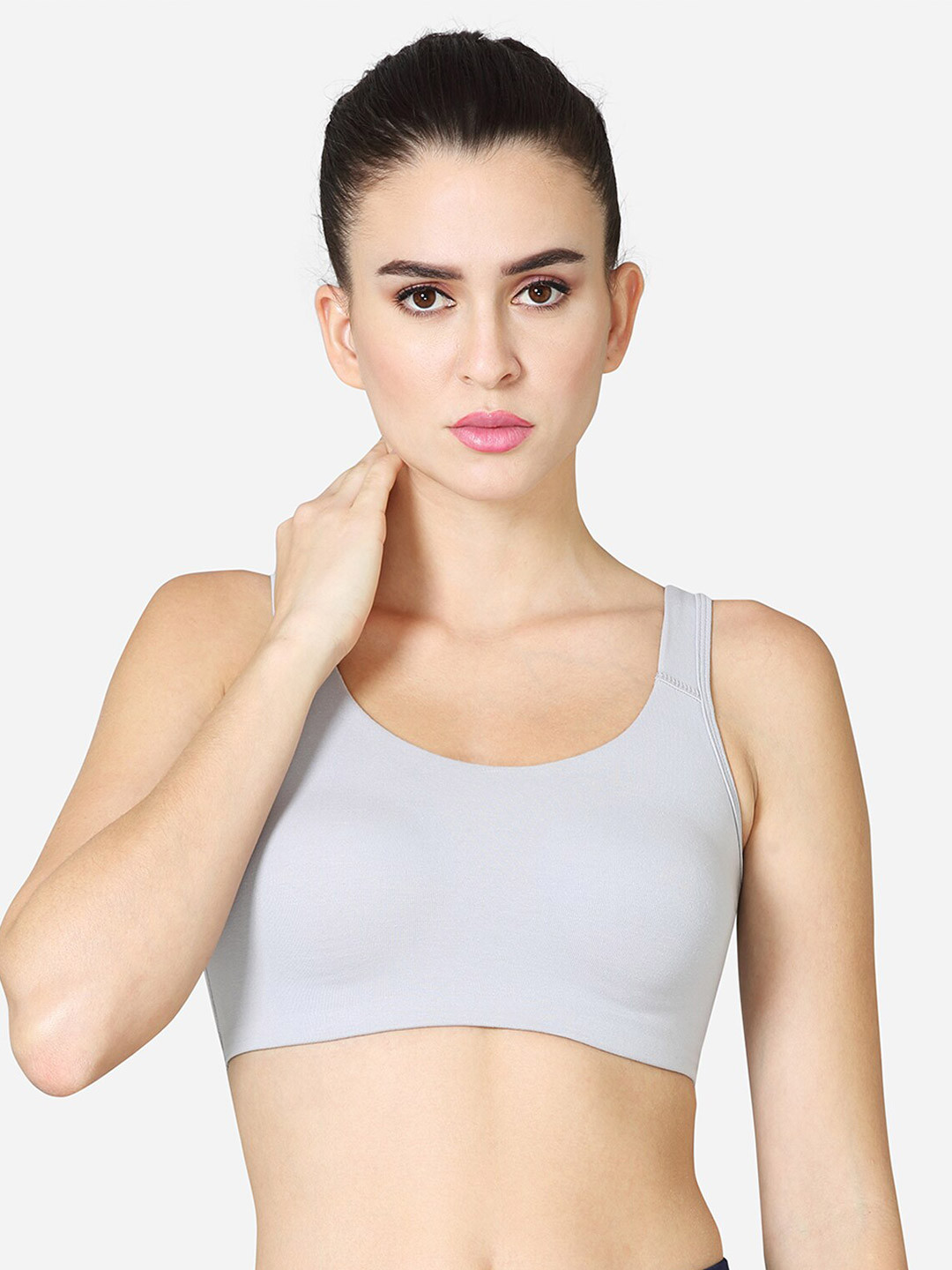 VStar Grey Medium Coverage Non Padded All Day Comfort Seamless Sports Bra