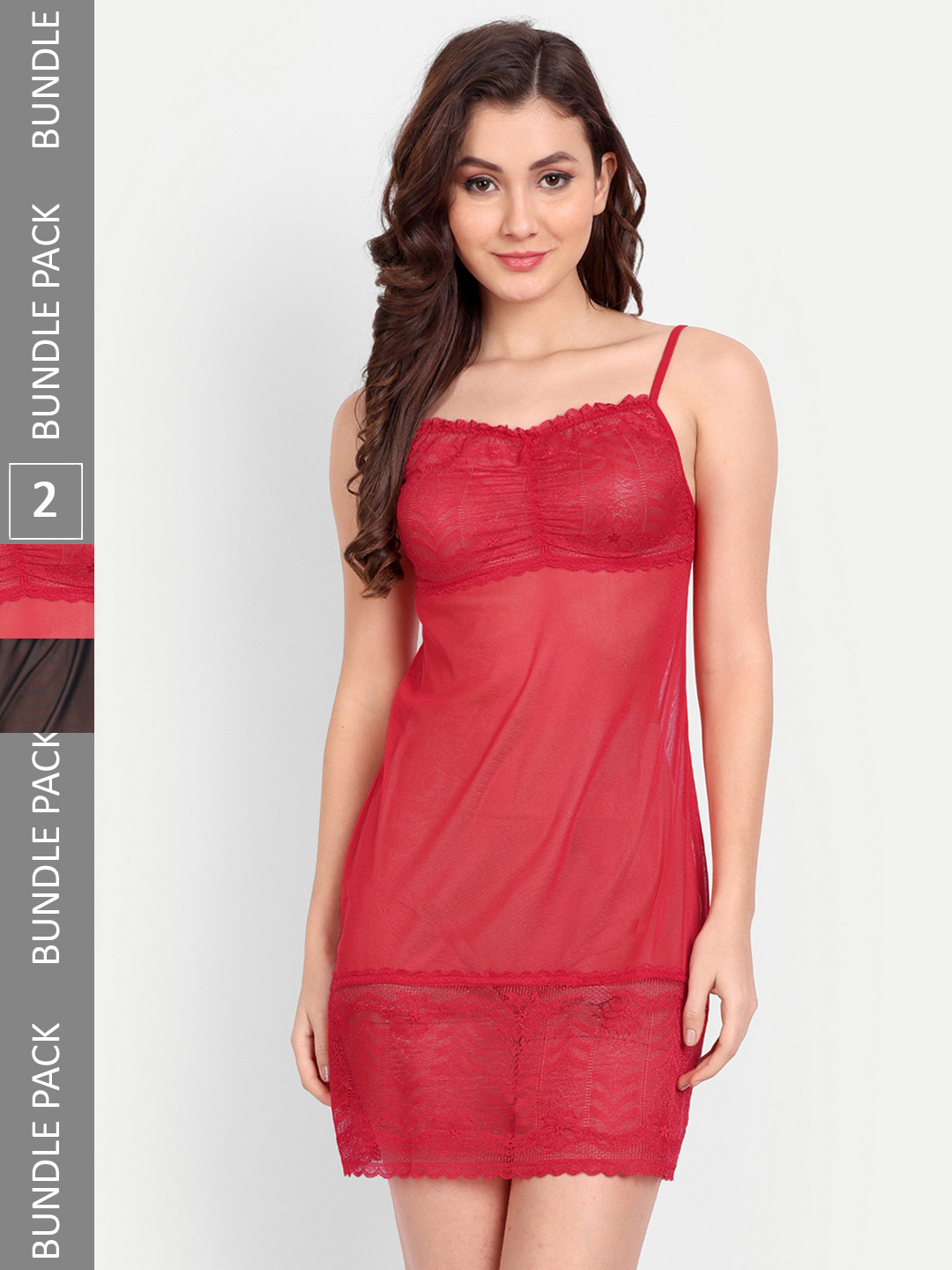 FIMS Women Pack of 2 Self Design Net Baby Doll