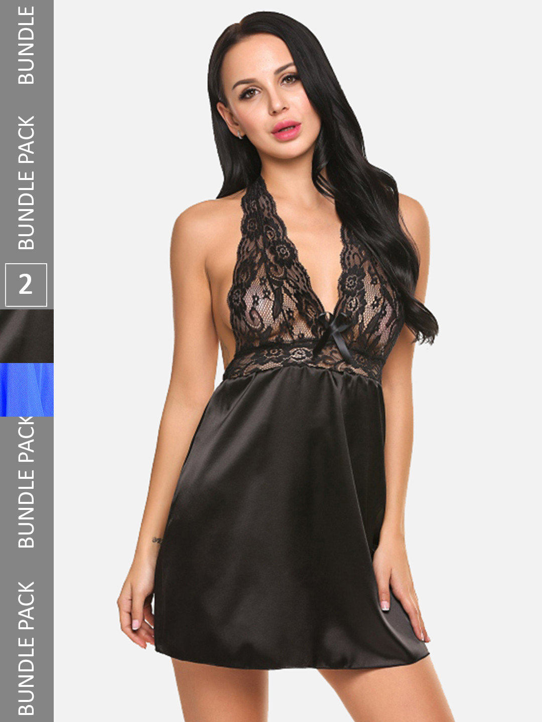 FIMS Women Pack of 2 Self Design Net Baby Doll