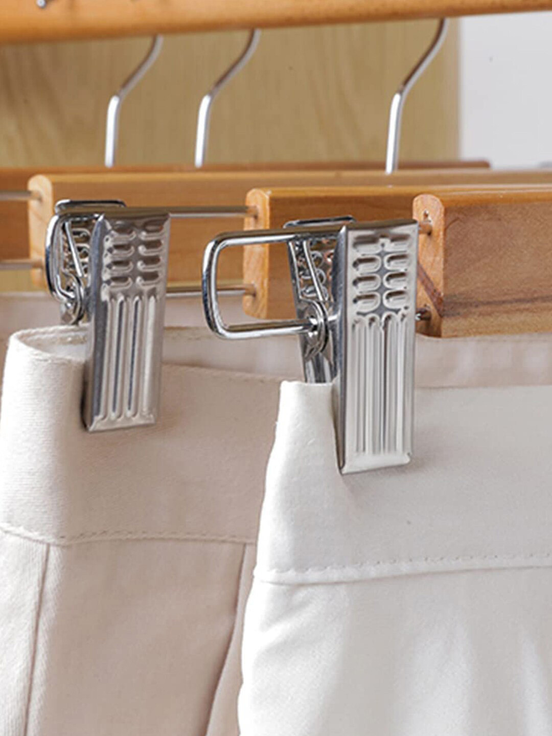 Kuber Industries 6 Pieces Brown Wooden Open Ended Natural Finish Closet Hangers
