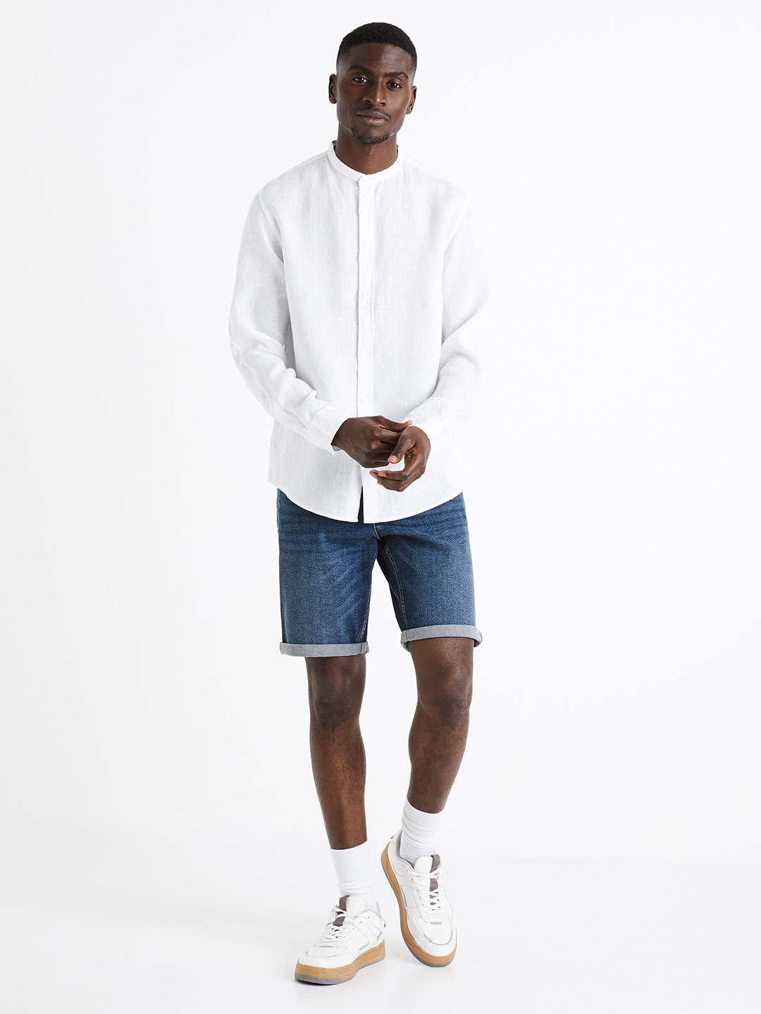 Celio Classic Mandarin Collar Pure Linen Casual Shirt