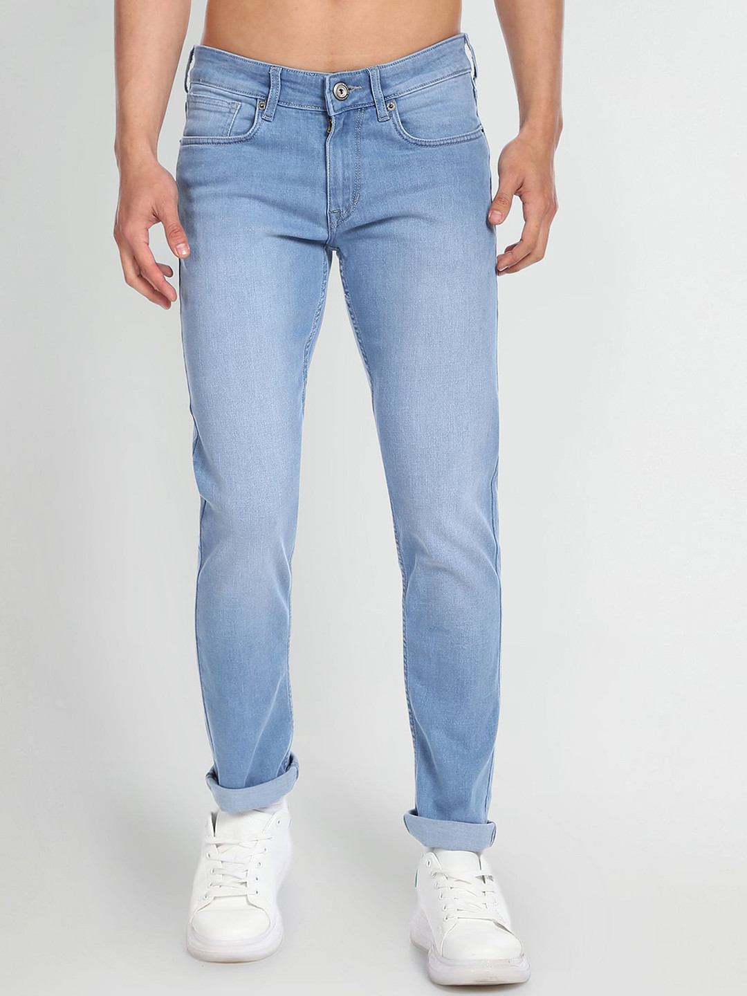 Flying Machine Men Mid-Rise Light Shade Heavy Fade Non Stretchable Slim Fit  Jeans