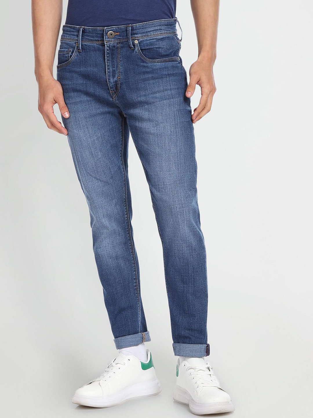 Flying Machine Heavy Fade Mid-Rise Tapered Fit Jeans