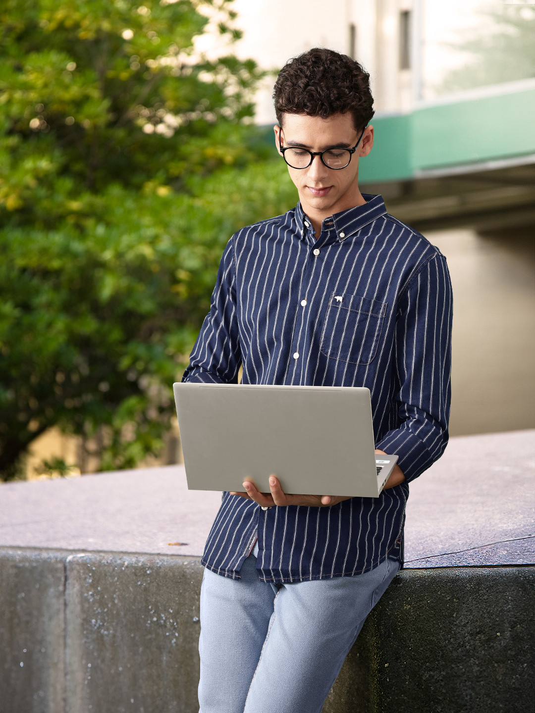 THE BEAR HOUSE Striped Long Sleeves Slim Fit Pure Cotton Casual Shirt
