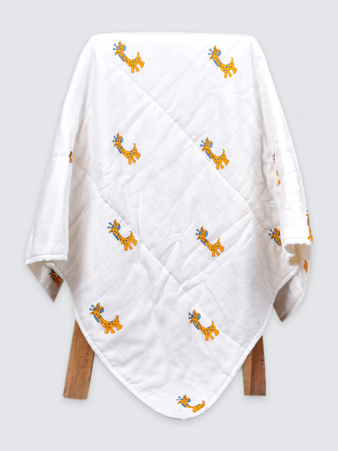 Moms Home Kids White & Yellow Cartoon Characters Organic Cotton AC Room 300 GSM Crib Quilt