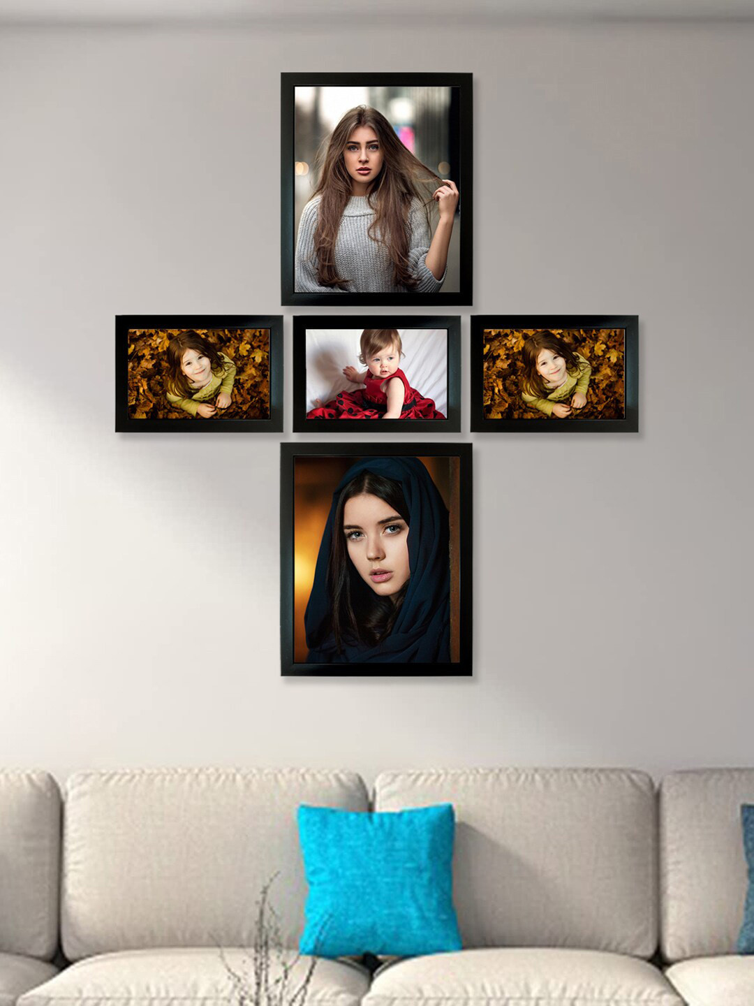 Kuber Industries Black 5 Pieces Collage Pictures Wooden Photo Frames