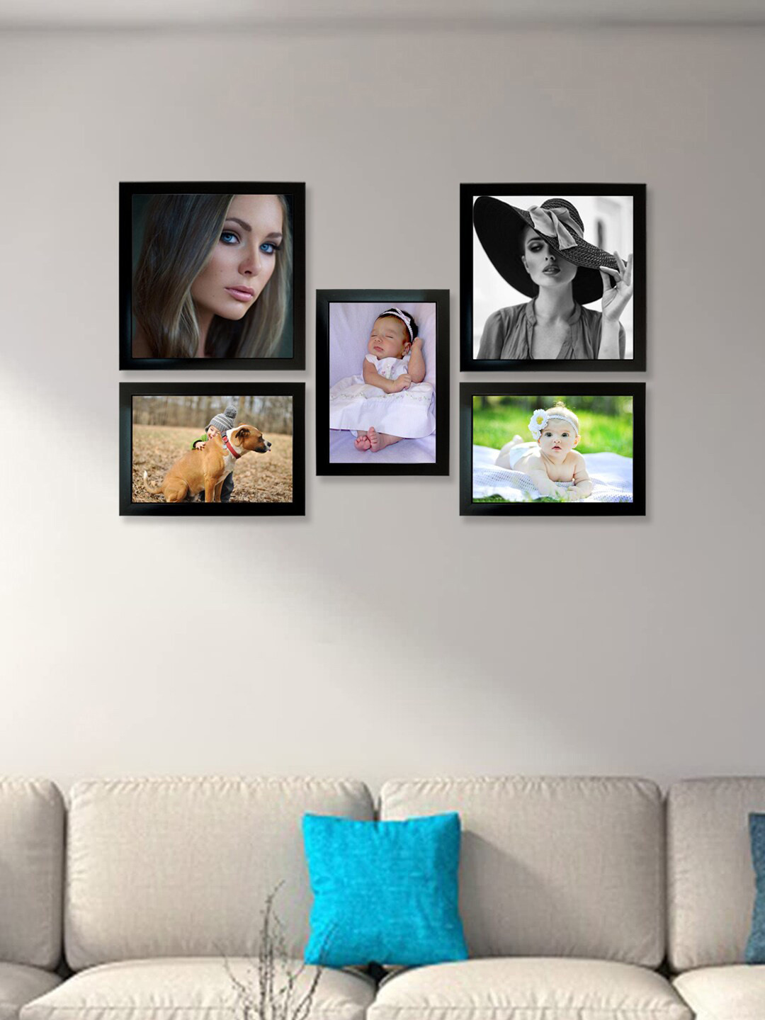 Kuber Industries Black 5 Pieces Collage Pictures Wooden Photo Frames