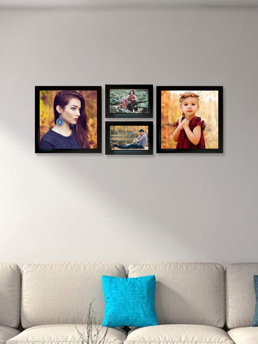 Kuber Industries Black 4 Pieces Collage Pictures Wooden Photo Frames