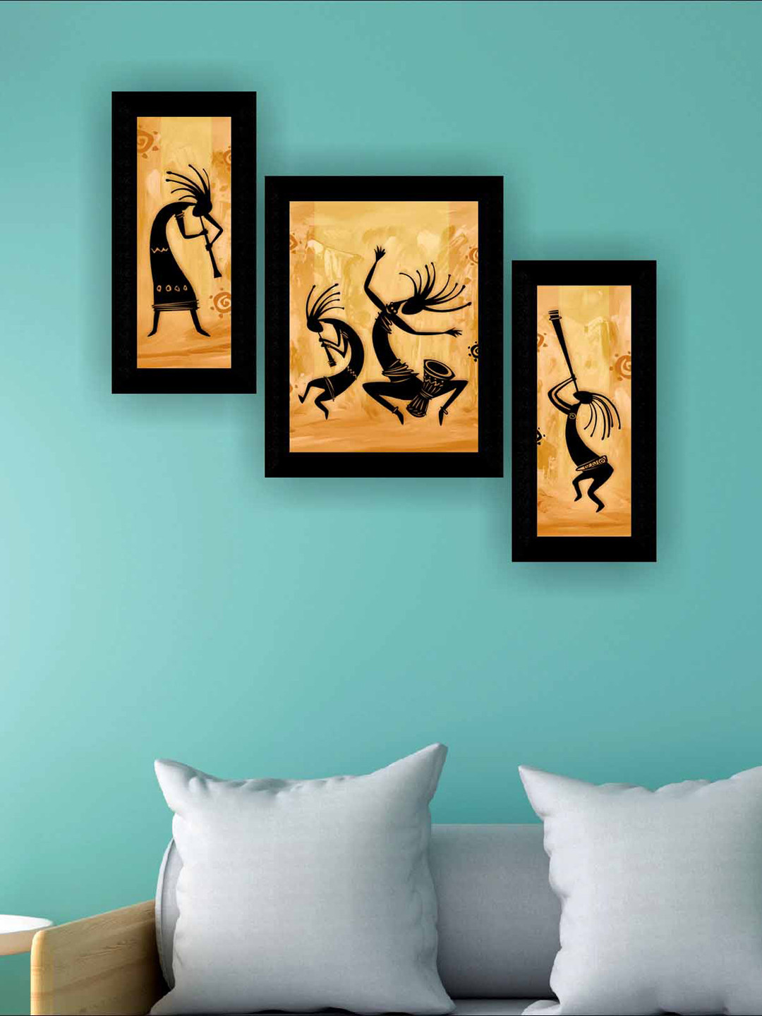 SAF Black & Beige 3 Pieces African Lady Dancing Wall Art Painting