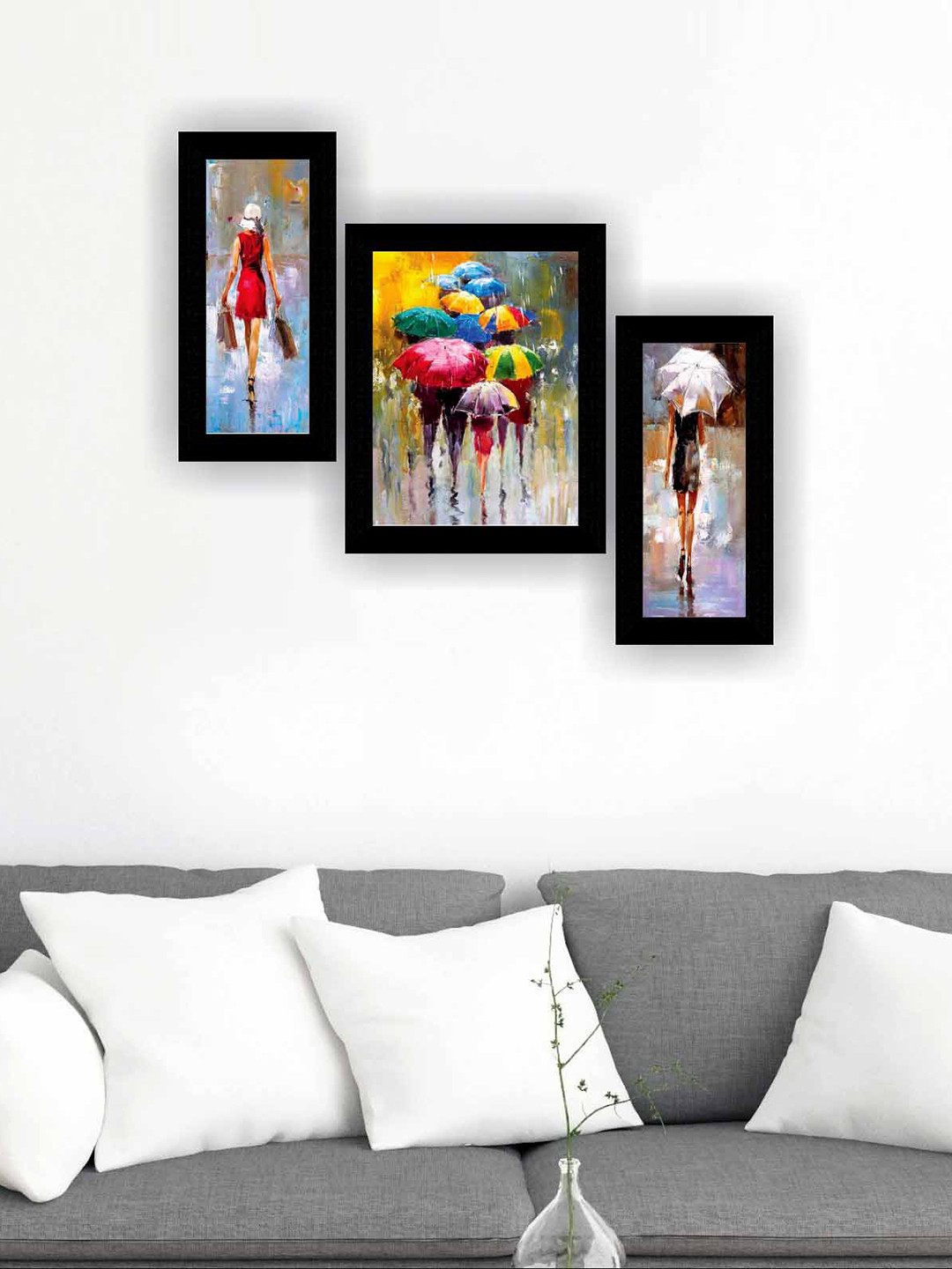 SAF Black & Blue 3 Pieces Modern Art Painting Wall Art