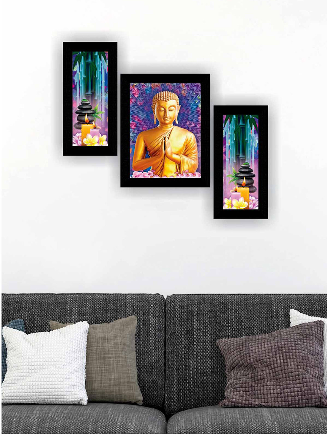 SAF Gold-Toned 3-Pieces Buddha Wall Art