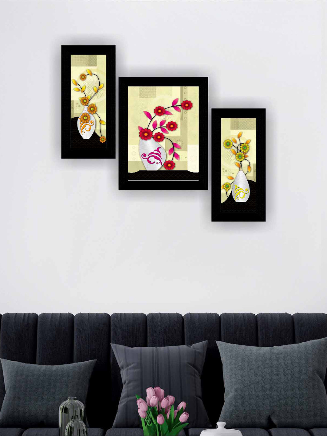SAF Flowers Canvas 3 Pcs Wall Living Room Rectangle Paintings Wall Art -22.5 x 13.5In