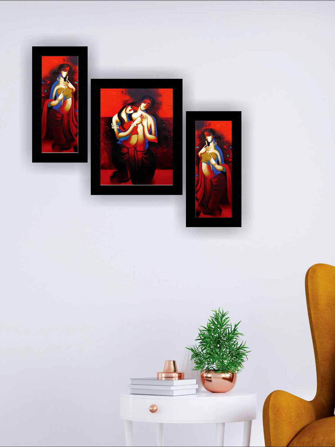 SAF MDF 3 Piece Wall Rectangle Paintings Wall Art -3.5 x 22.5 In