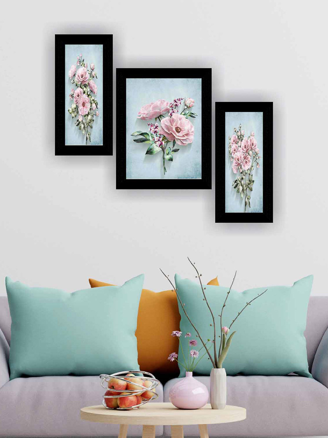 SAF Flower Pot Canvas 3 Piece Wall Rectangle Paintings Wall Art