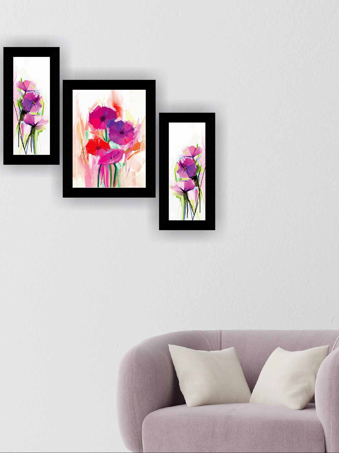 SAF Flower Pot MDF 3 Piece Wall Rectangle Paintings Wall Art