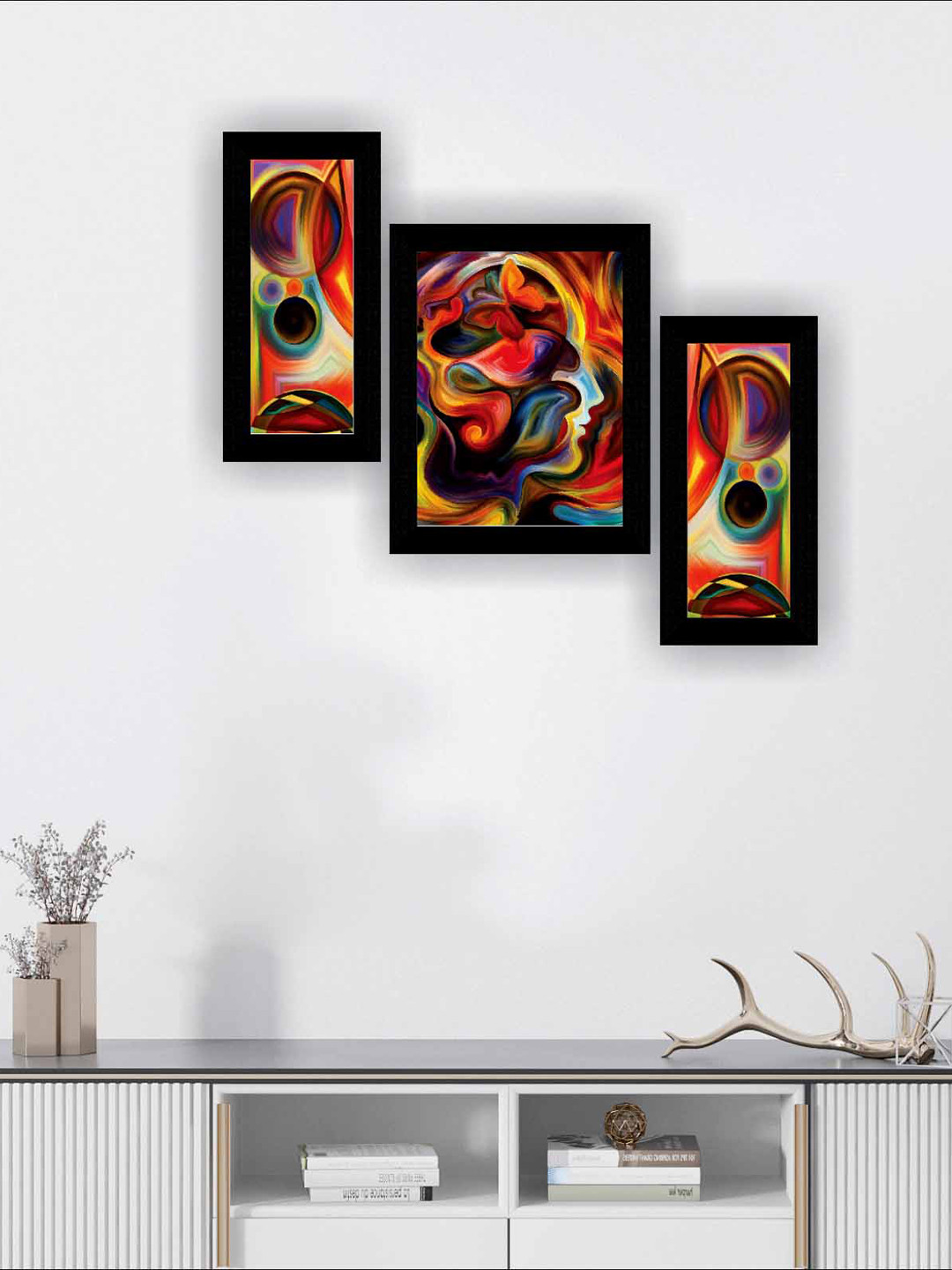 SAF Black & Red 3 Pieces Modern Painting Wall Art