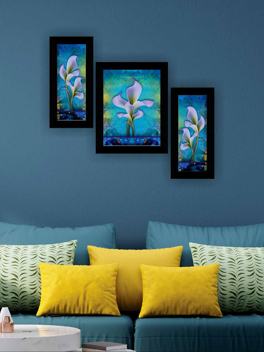 SAF Flowers Black MDF 3 Pcs Wall Living Room Rectangle Paintings Wall Art -10.5 x 13.5In