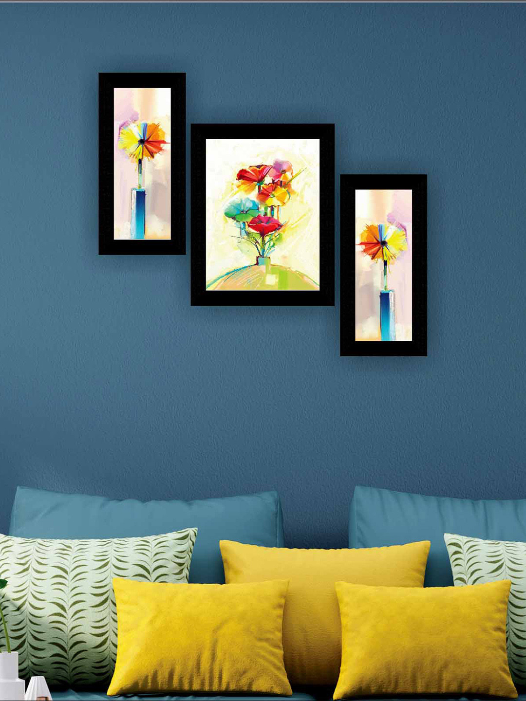 SAF Beige & Red 3 Pieces Modern Art Framed Painting Wall Art