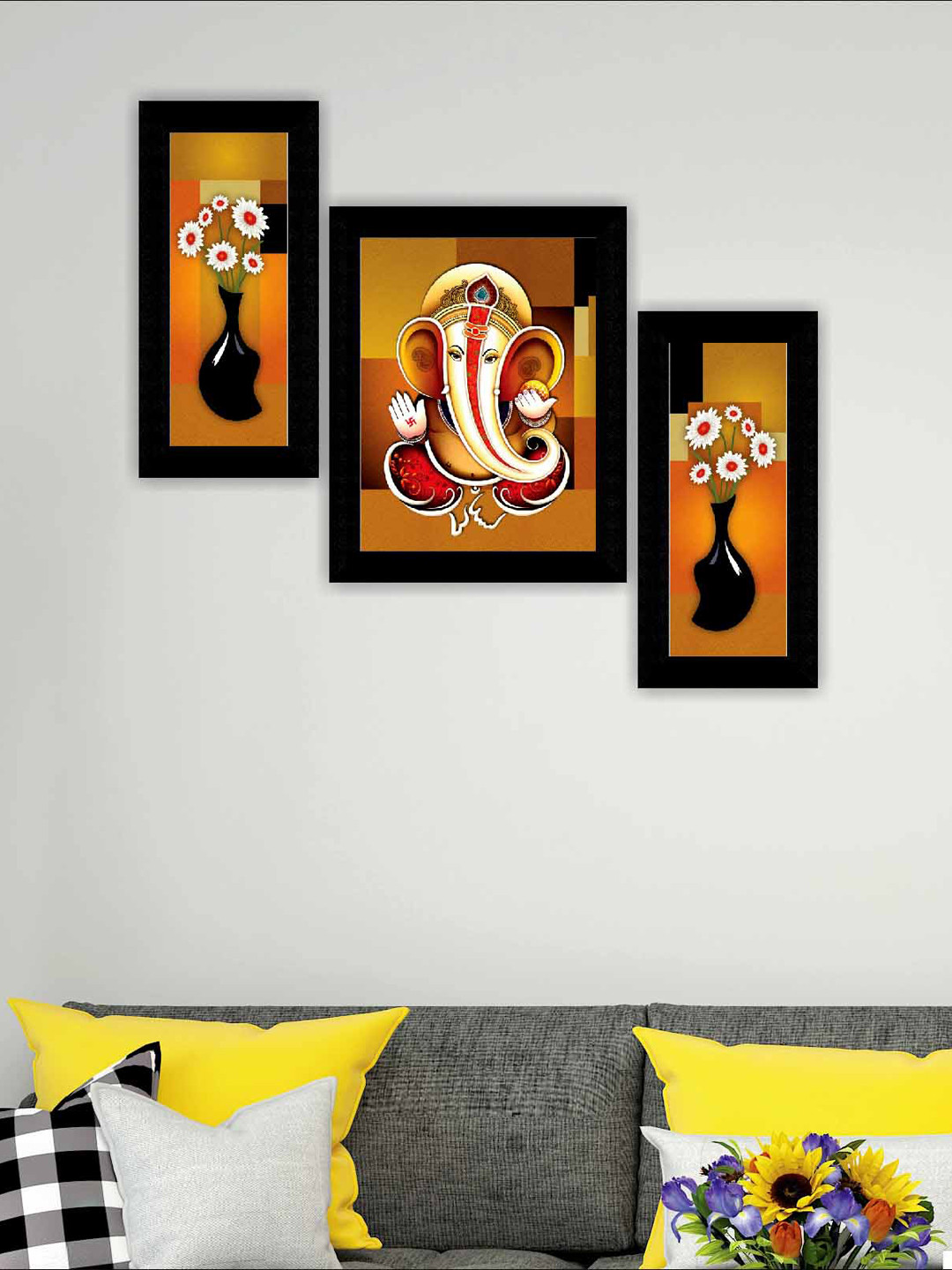 SAF Ganesha Canvas 3 Piece Wall Rectangle Paintings Wall Art