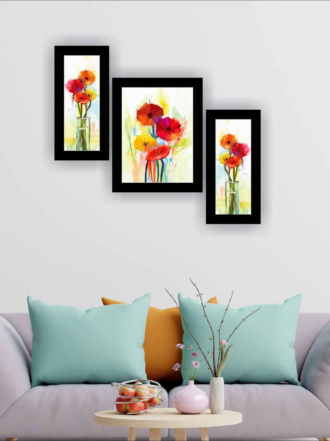 SAF Flower Pot Wood 3 Pcs Wall Square Paintings Wall Art -13.5 x 22.5In