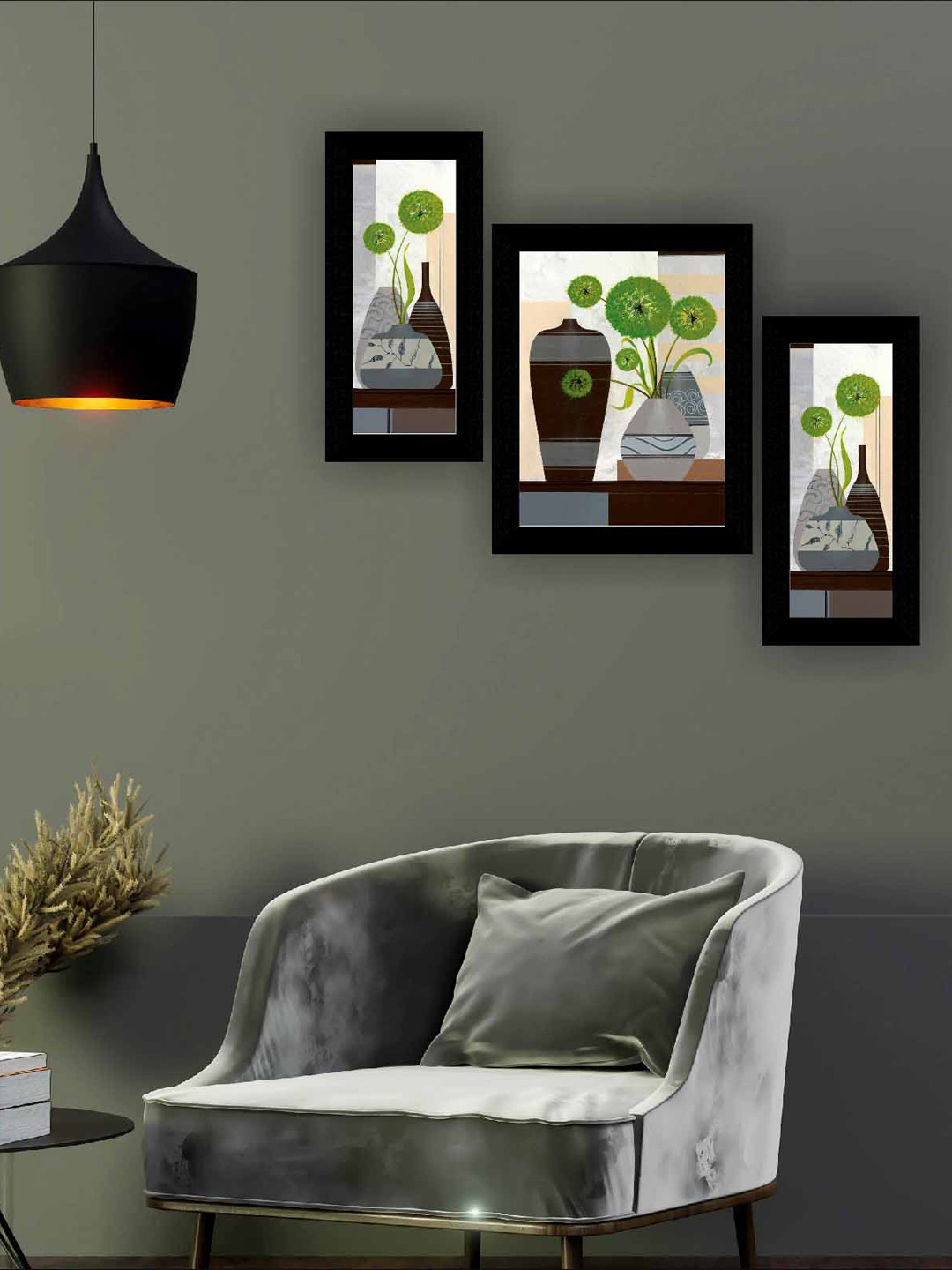 SAF Flower Pot Modern MDF 3 Piece Wall Rectangle Paintings Wall Art