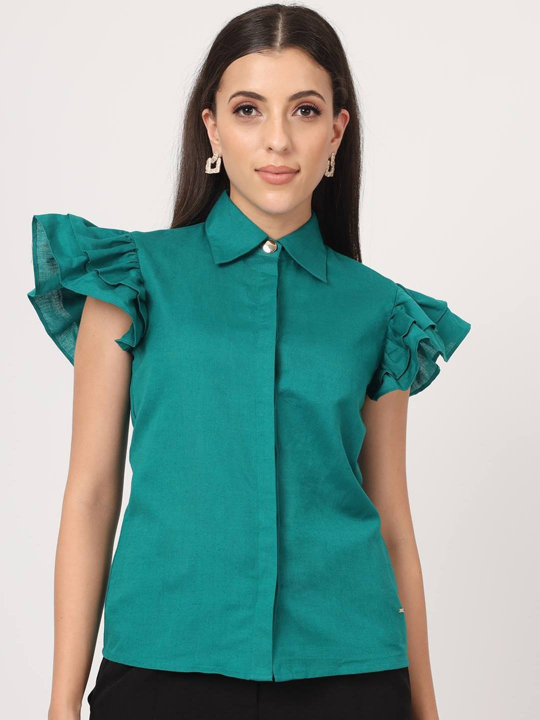 Beatnik Flared Sleeves Flap Placket Cotton Casual Shirt