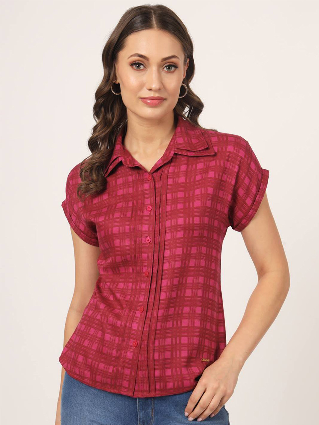 Beatnik Checked Shirt Style Top
