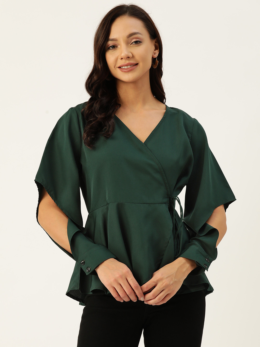 Deewa Slit Sleeve Crepe Wrap Top