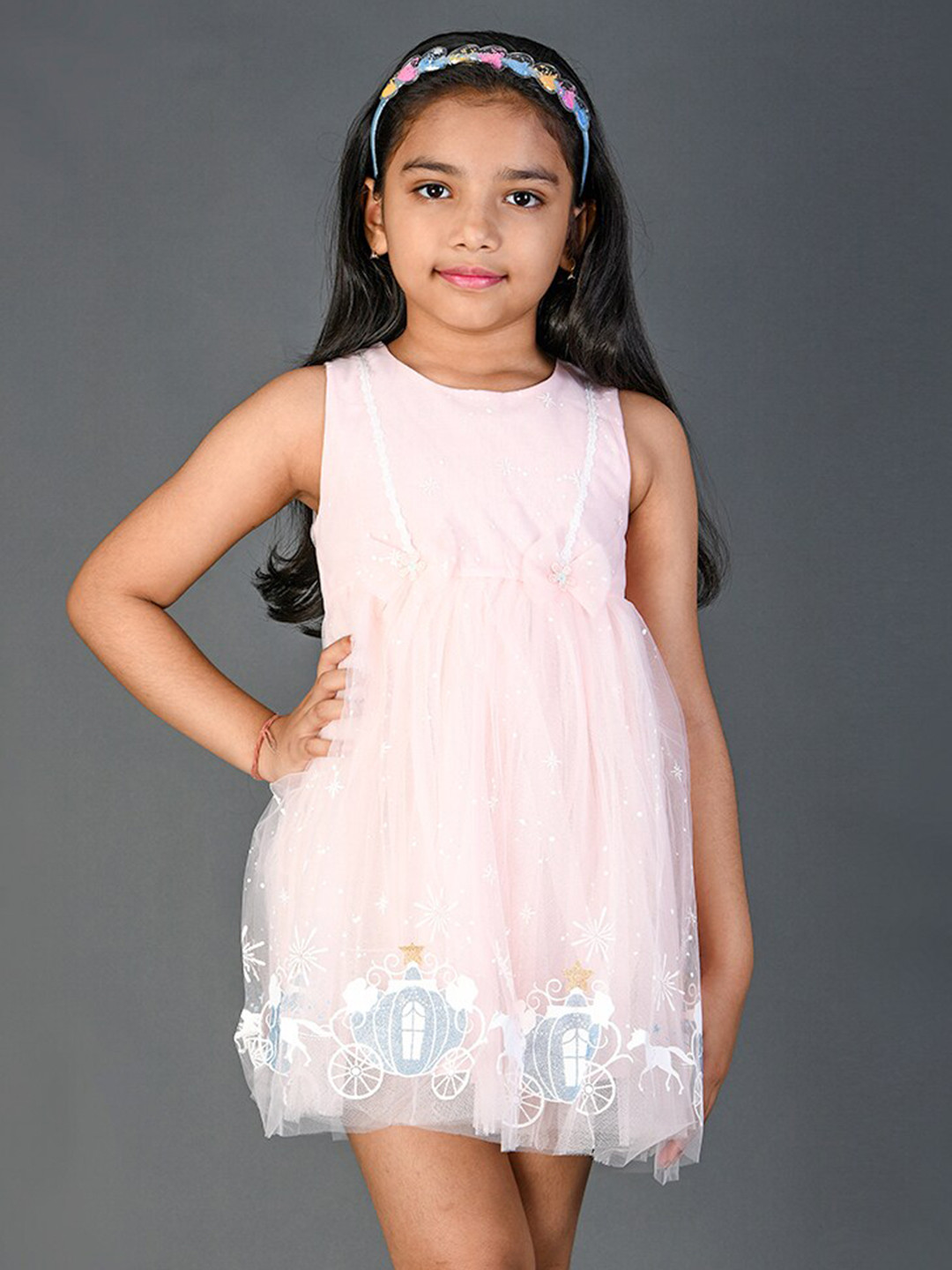 Kids On Board Girls Conversational Printed Bow Detail Fit & Flare Mini Dress