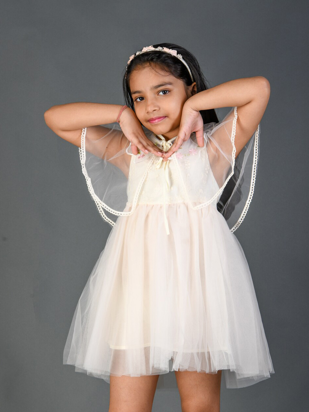 Kids On Board Girls Sleeveless Fit & Flare Dress With Cape