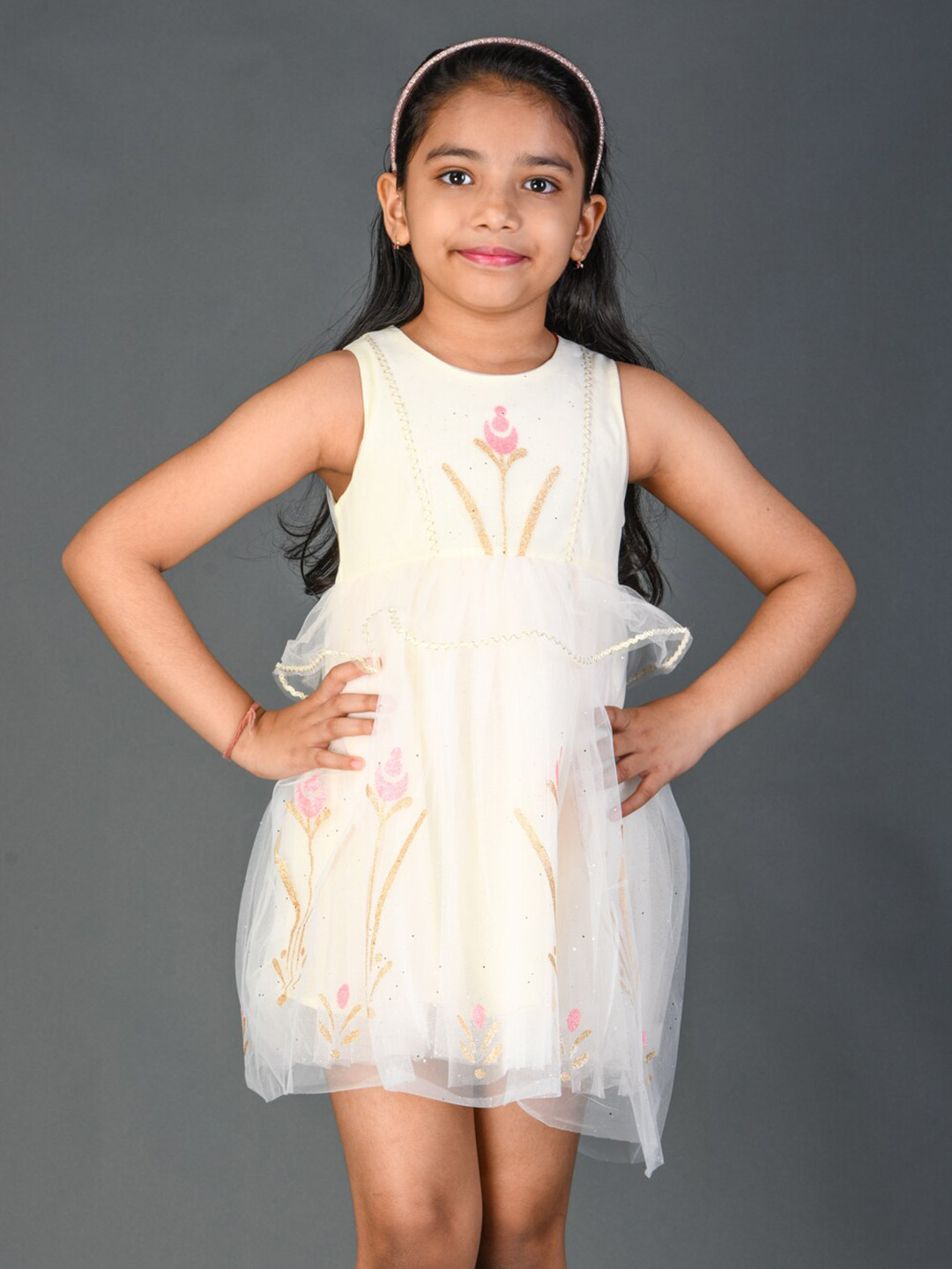 Kids On Board Girls Floral Embroidered Fit & Flare Dress