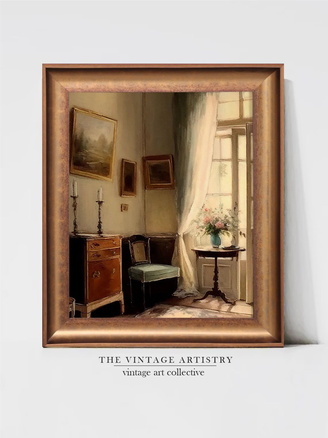 THE VINTAGE ARTISTRY Brown & Beige Interior Of Cottage Framed Wall Painting