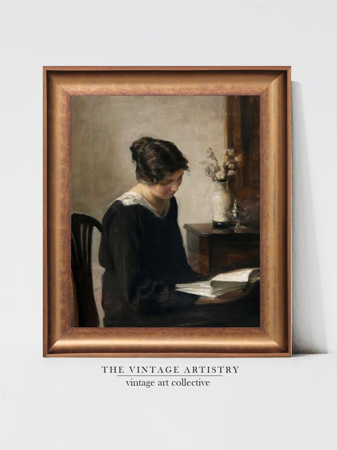 THE VINTAGE ARTISTRY Beige & Black Vintage Portrait Painting Wall Art