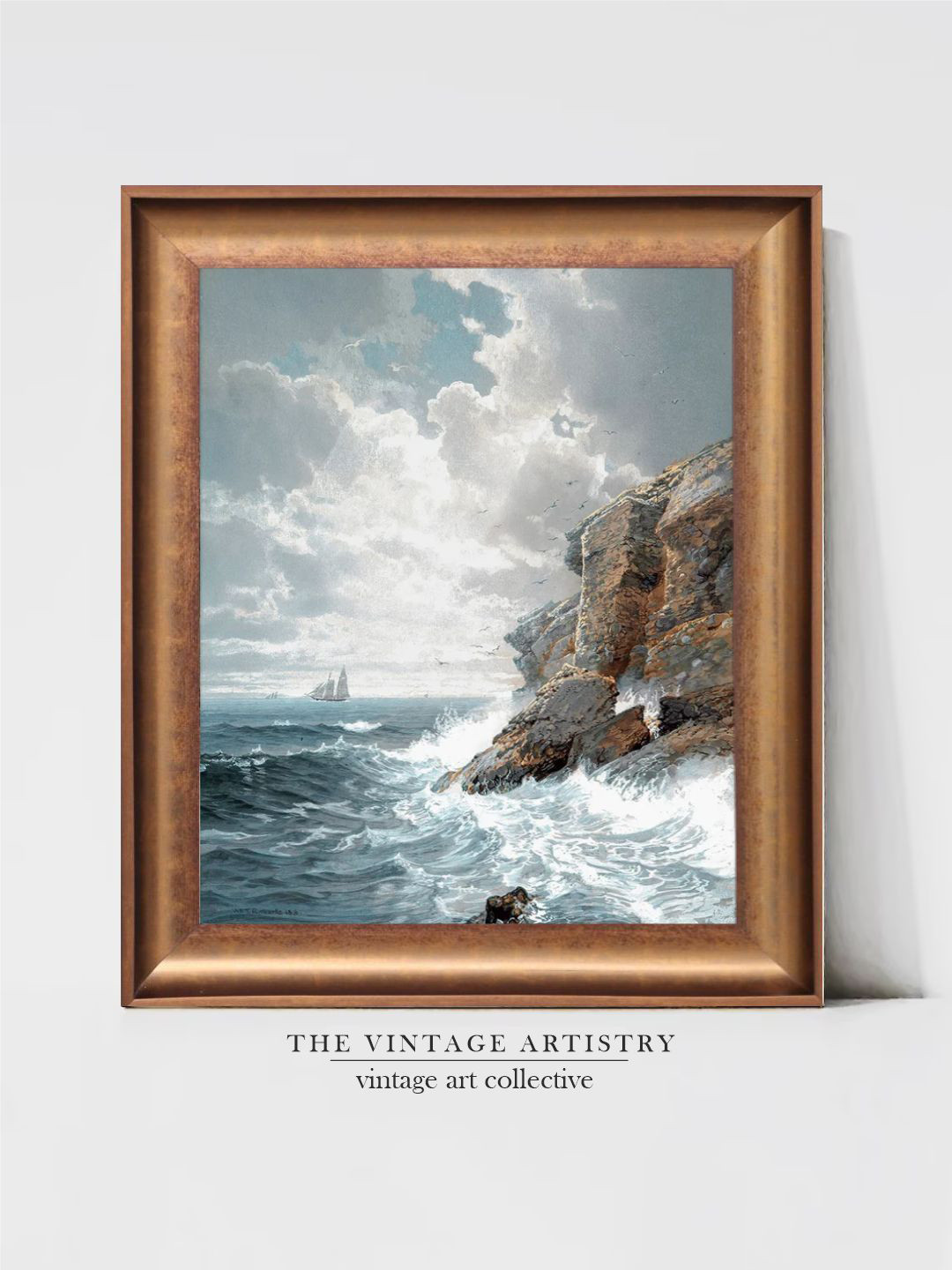 THE VINTAGE ARTISTRY Ocean Shore Waves Painted Wall Art