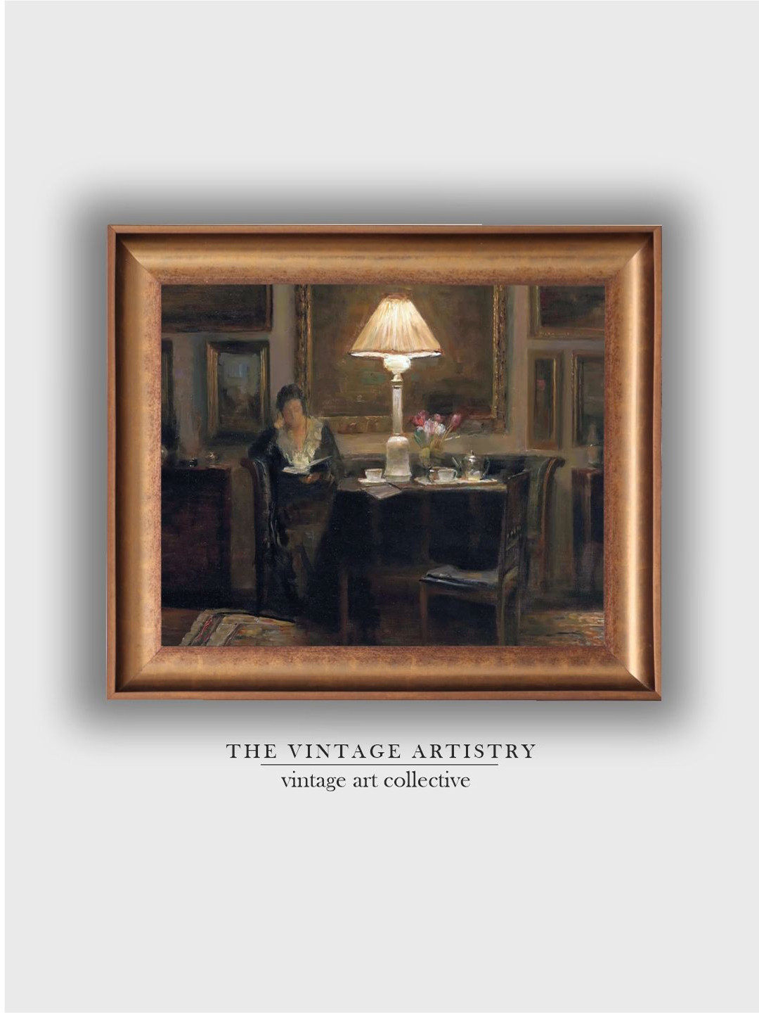 THE VINTAGE ARTISTRY Brown & White Woman Reading Painting Wall Art