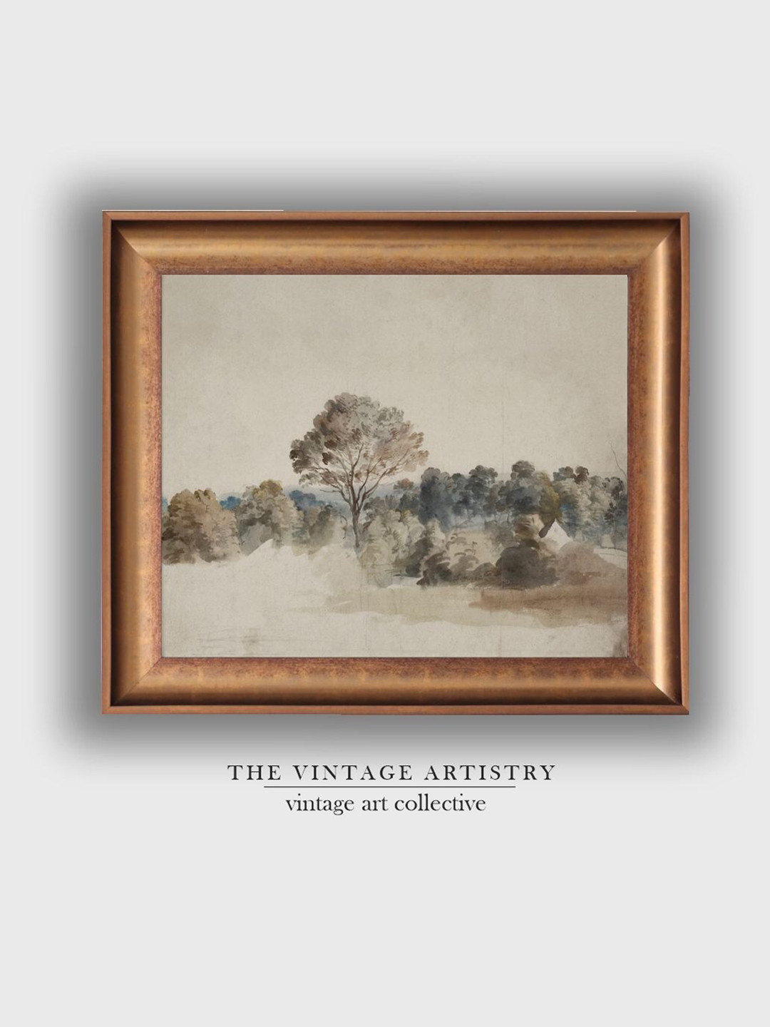 THE VINTAGE ARTISTRY Off White & Grey  Landscape Framed Painting Wall Art