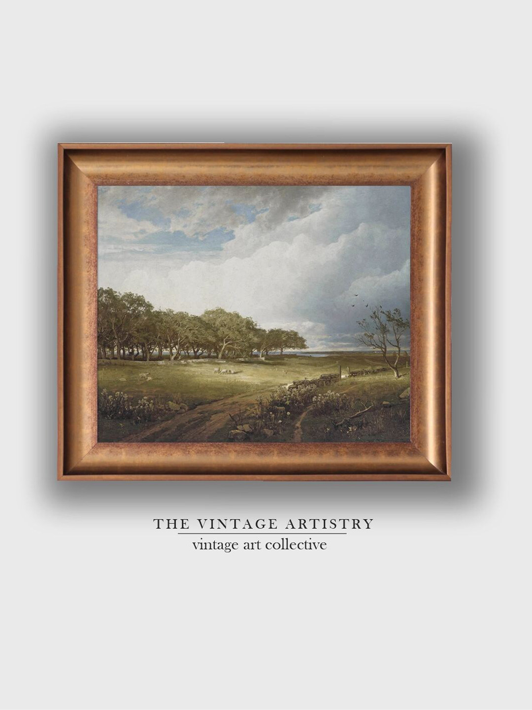 THE VINTAGE ARTISTRY Green & Off White Spring Meadow Painting Wall Art