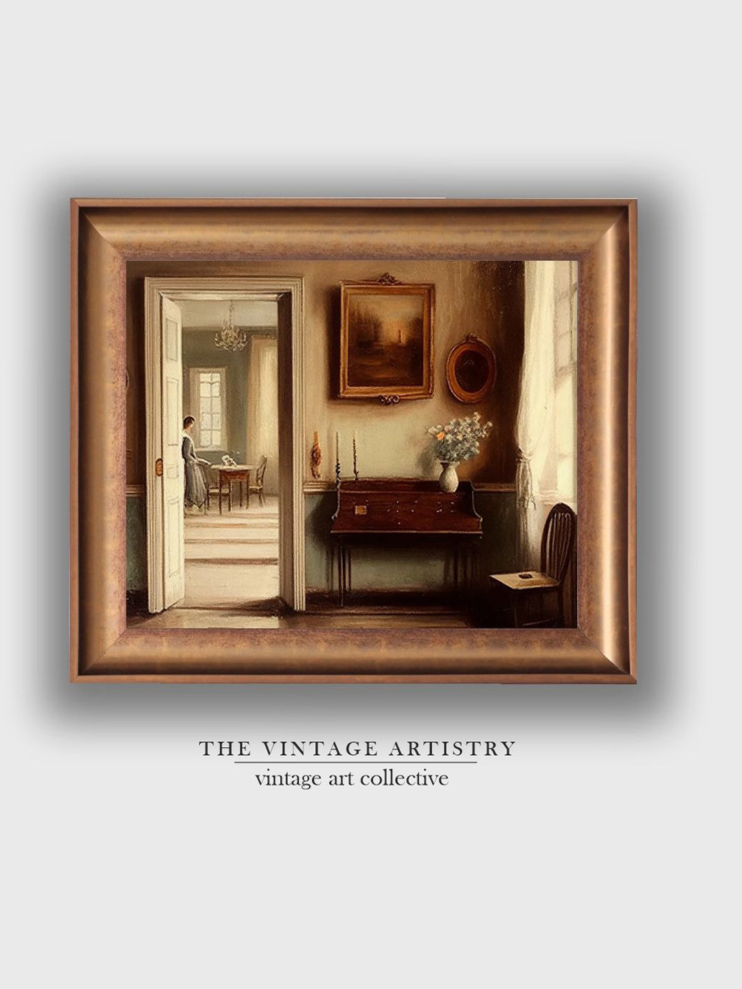 THE VINTAGE ARTISTRY Beige & Maroon Vintage Piano Still Life Painting Wall Art