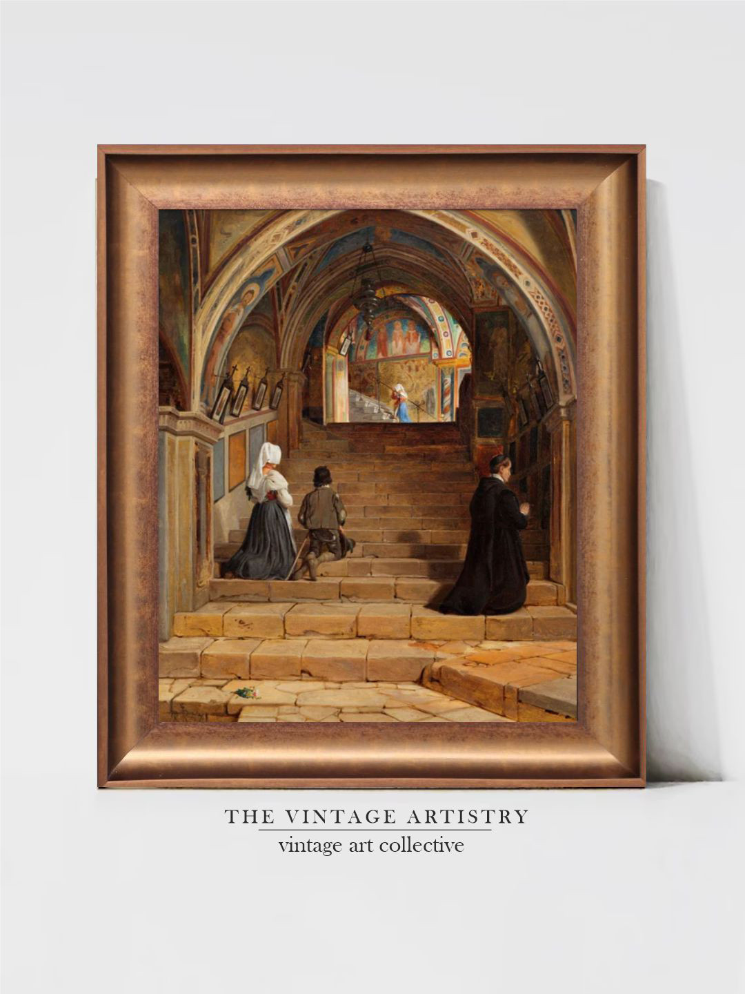 THE VINTAGE ARTISTRY The Holy Staircase Canvas Rectangle Paintings Wall Art -15 x 21 In