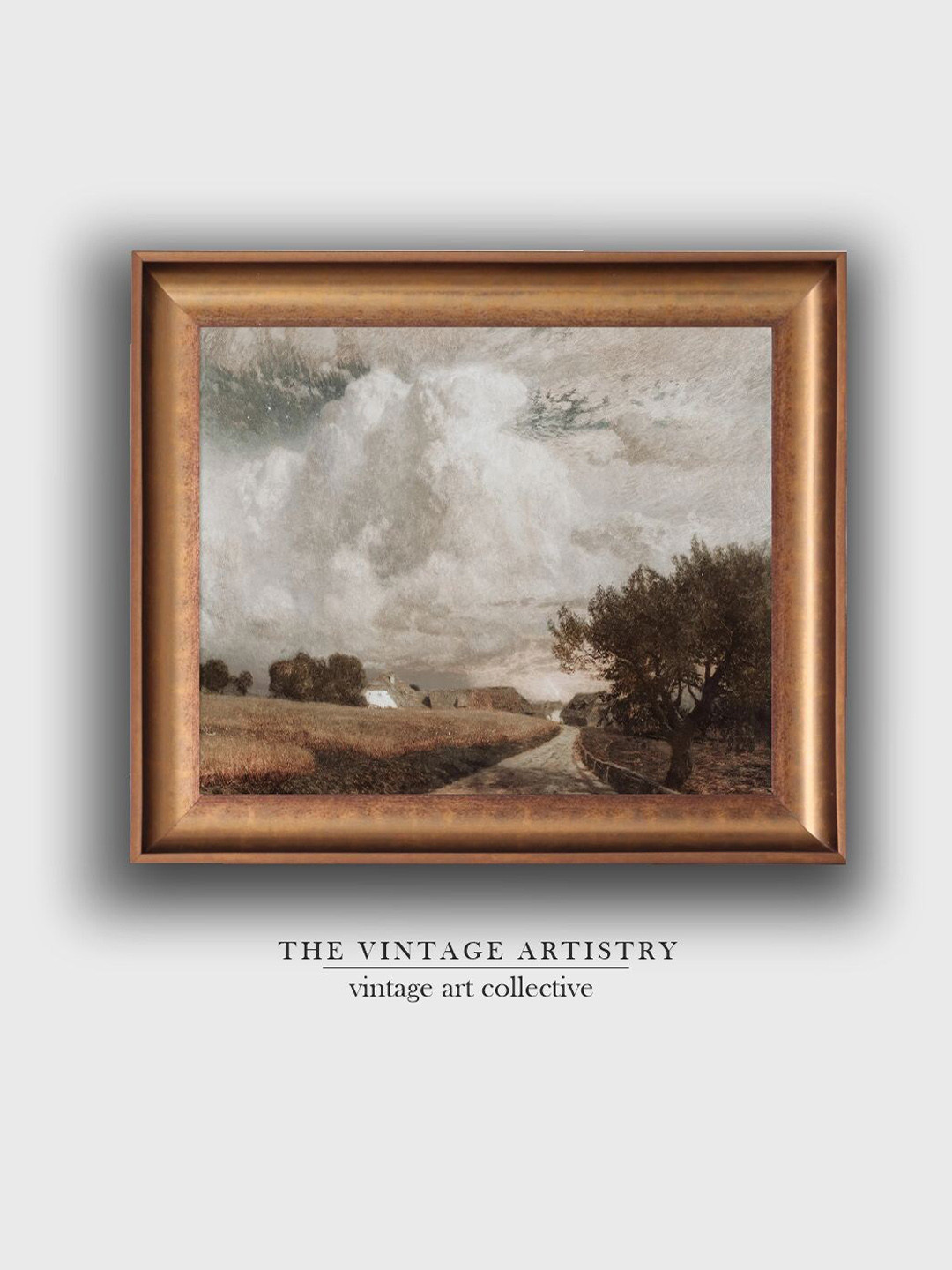 THE VINTAGE ARTISTRY White & Brown Paris Cityscape Painting Wall Art