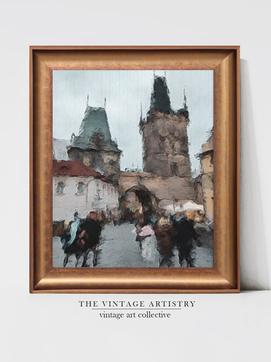 THE VINTAGE ARTISTRY Brown & Grey Vintage Inspired Prague Oil Painting Wall Art
