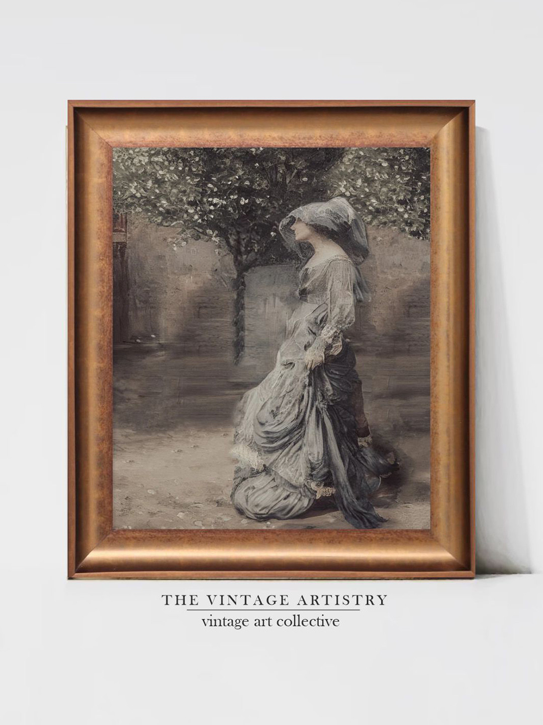 THE VINTAGE ARTISTRY Vintage Female Portrait Wooden Framed Wall Painting