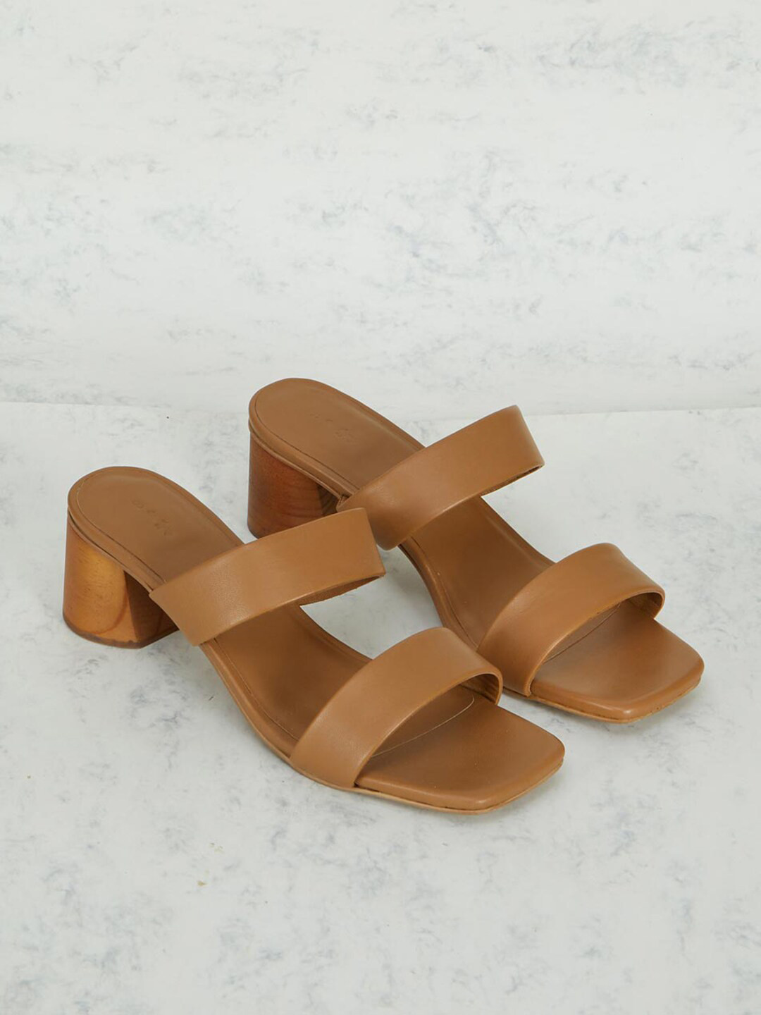Fabindia Women Open Toe Slip On Leather Block Heels