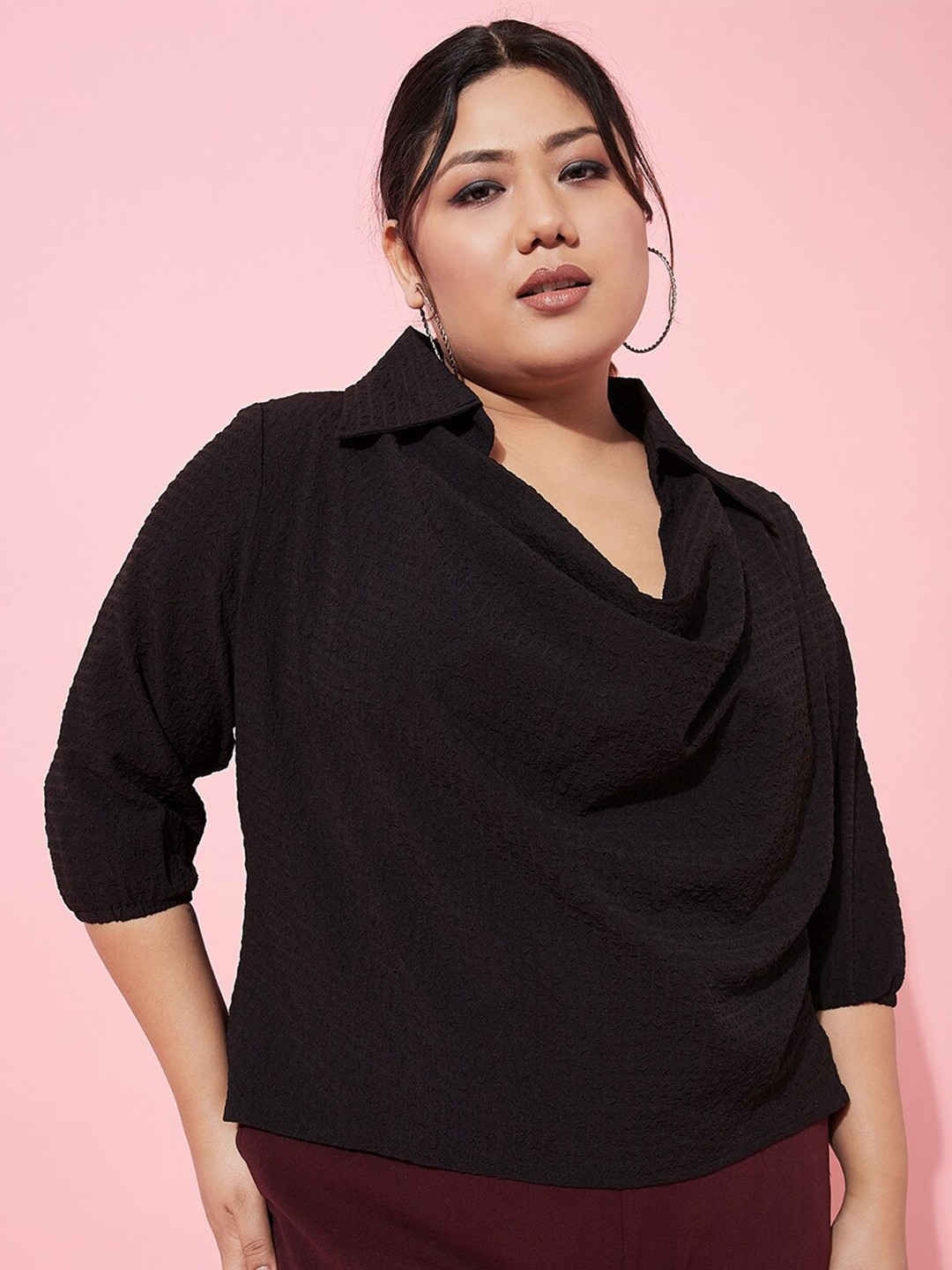 Athena Ample Plus Size Cowl Neck Puff Sleeve Top