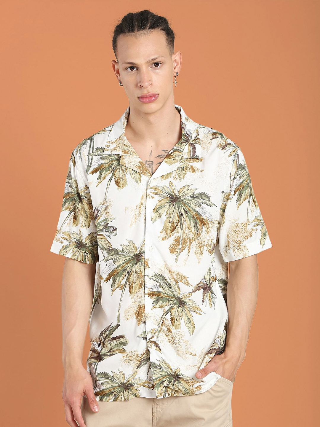 Flying Machine Tropical Printed Cuban Collar Slim Fit Casual Shirt