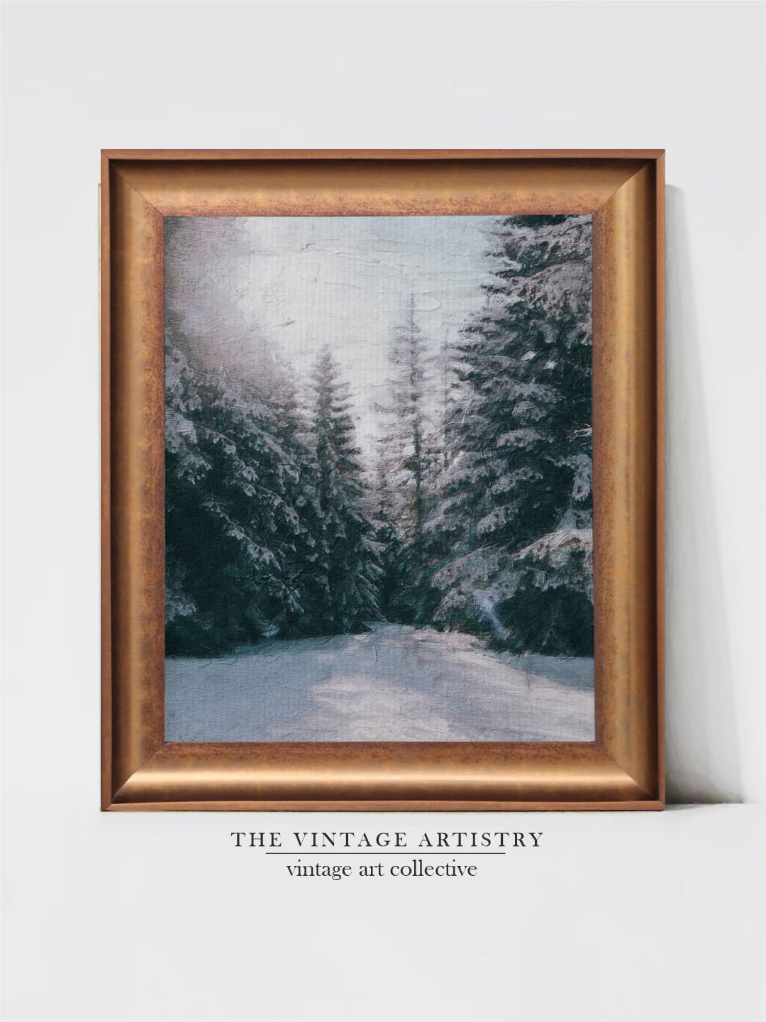 THE VINTAGE ARTISTRY Grey & Gold-Toned Fog in Norwegian Forest Framed Painted Wall Art