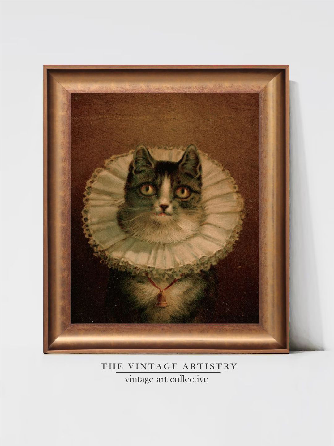 THE VINTAGE ARTISTRY Victorian Cat Wooden Framed Wall Art