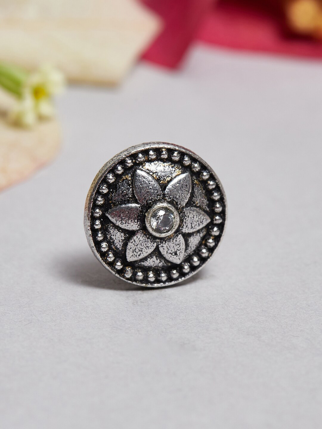 Indie Collectibles Floral Motif Oxidised Silver Nose Pin