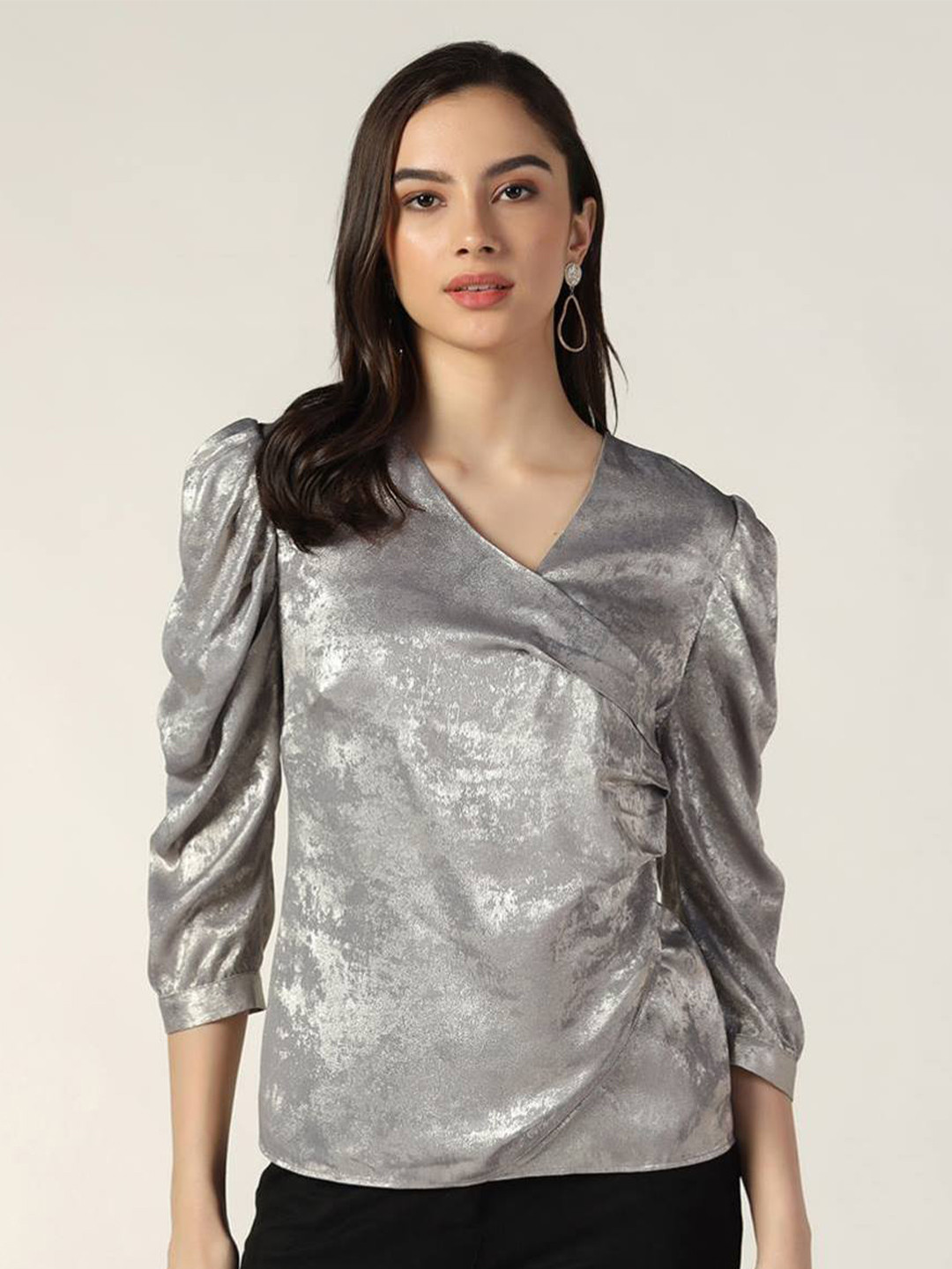 Beatnik Puff Sleeves Self Designed Wrap Top